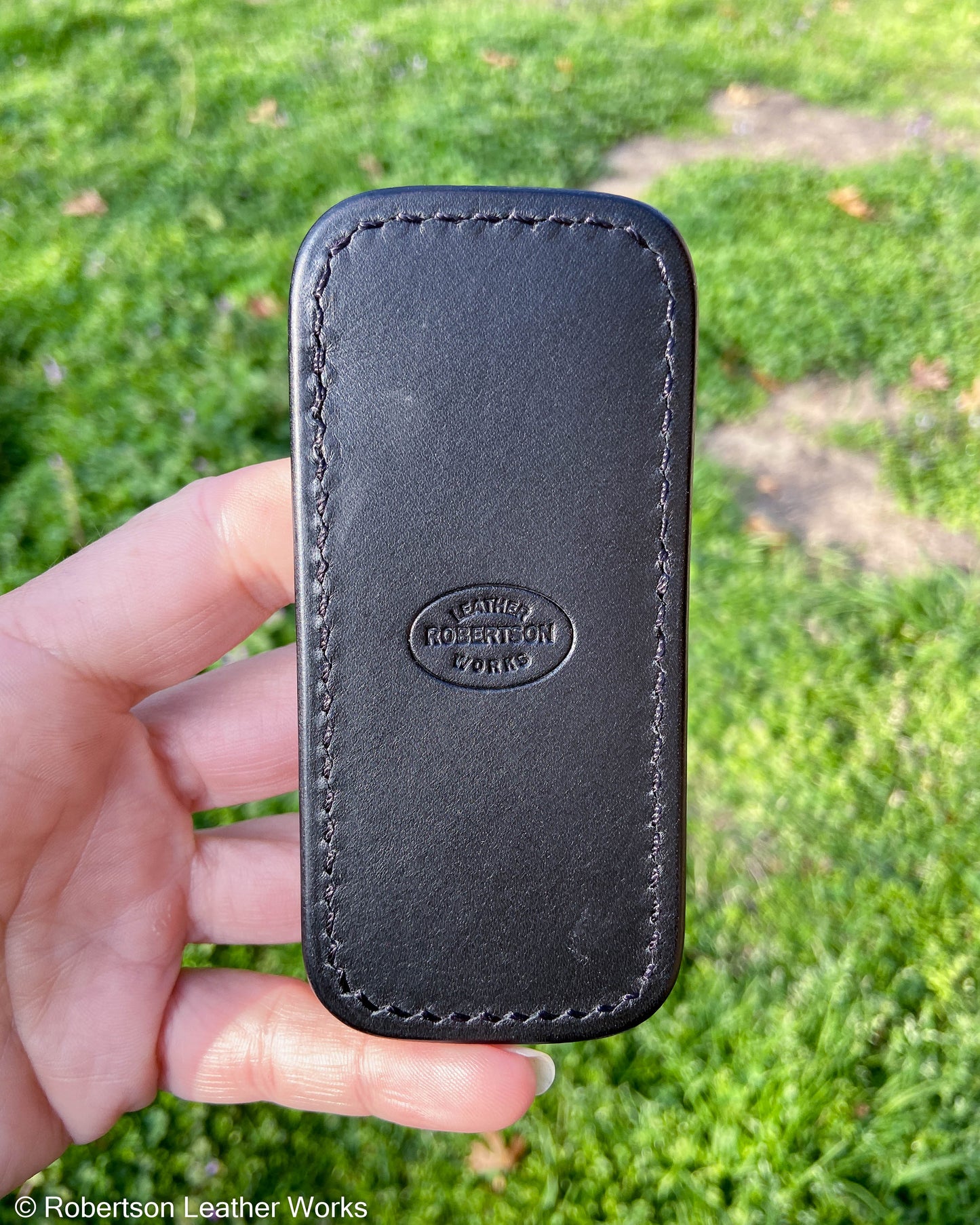 Small Gray Safari Elephant Leather Knife Slip, Black Stitching