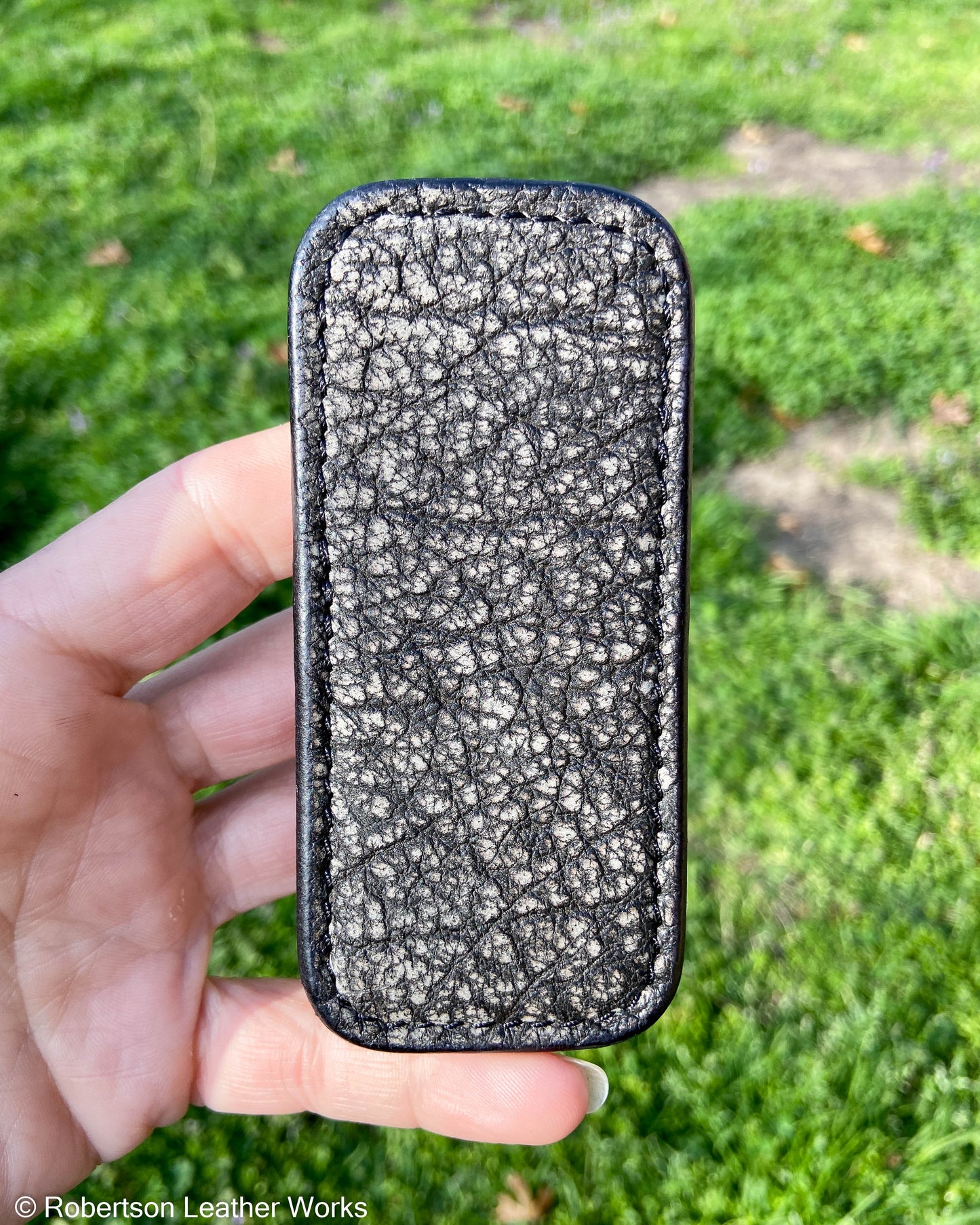 Small Gray Safari Cape Buffalo Leather Knife Slip, Black Stitching