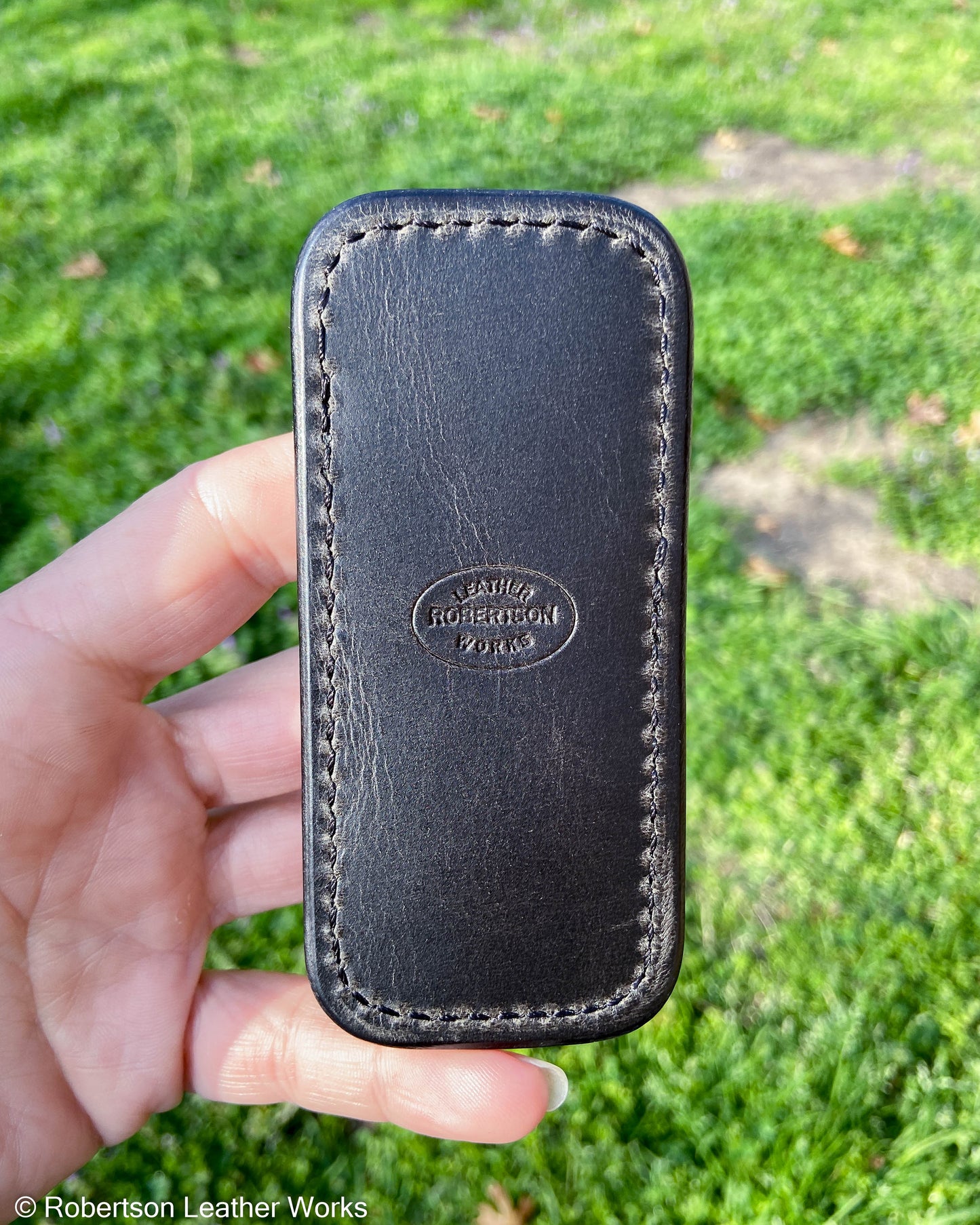 Small Gray Safari Cape Buffalo Leather Knife Slip, Black Stitching