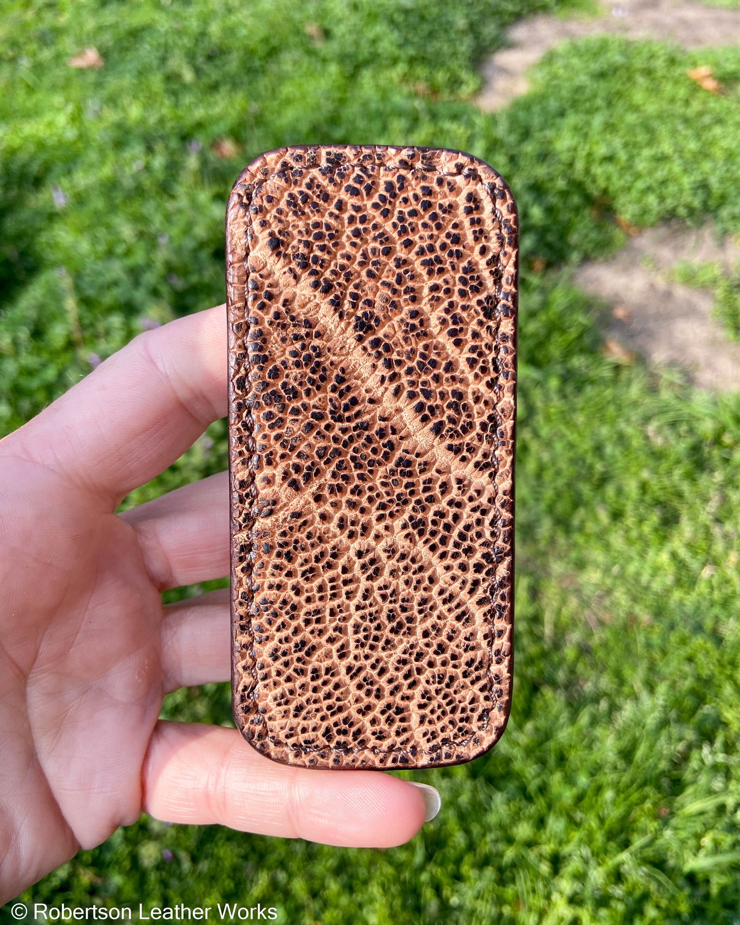 Small Vintage Peat Elephant Leather Knife Slip, Brown Stitching