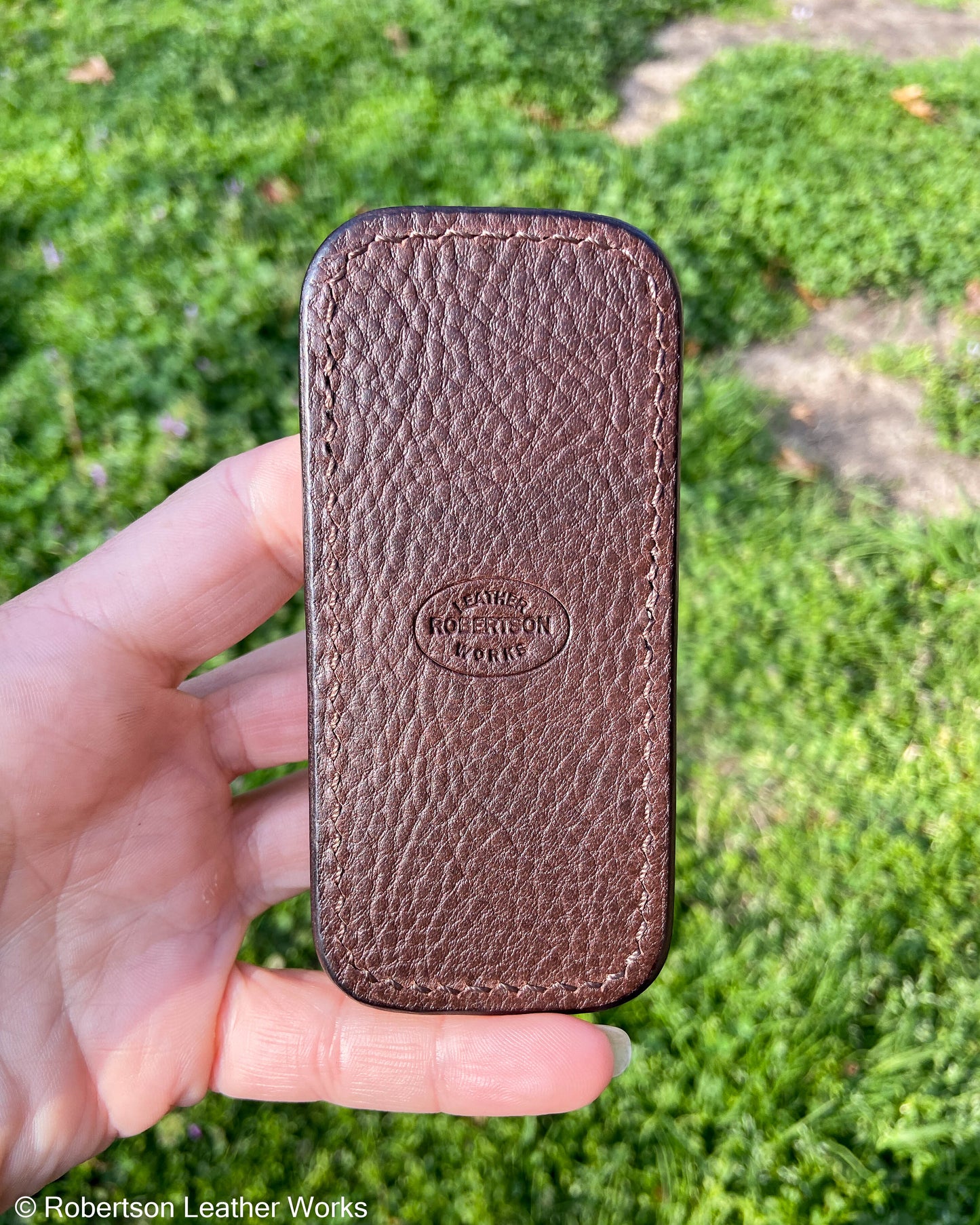 Small Vintage Peat Elephant Leather Knife Slip, Brown Stitching