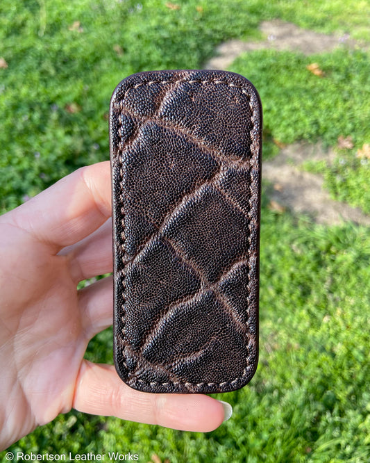 Small Vintage Nicotine Elephant Leather Knife Slip, Brown Stitching