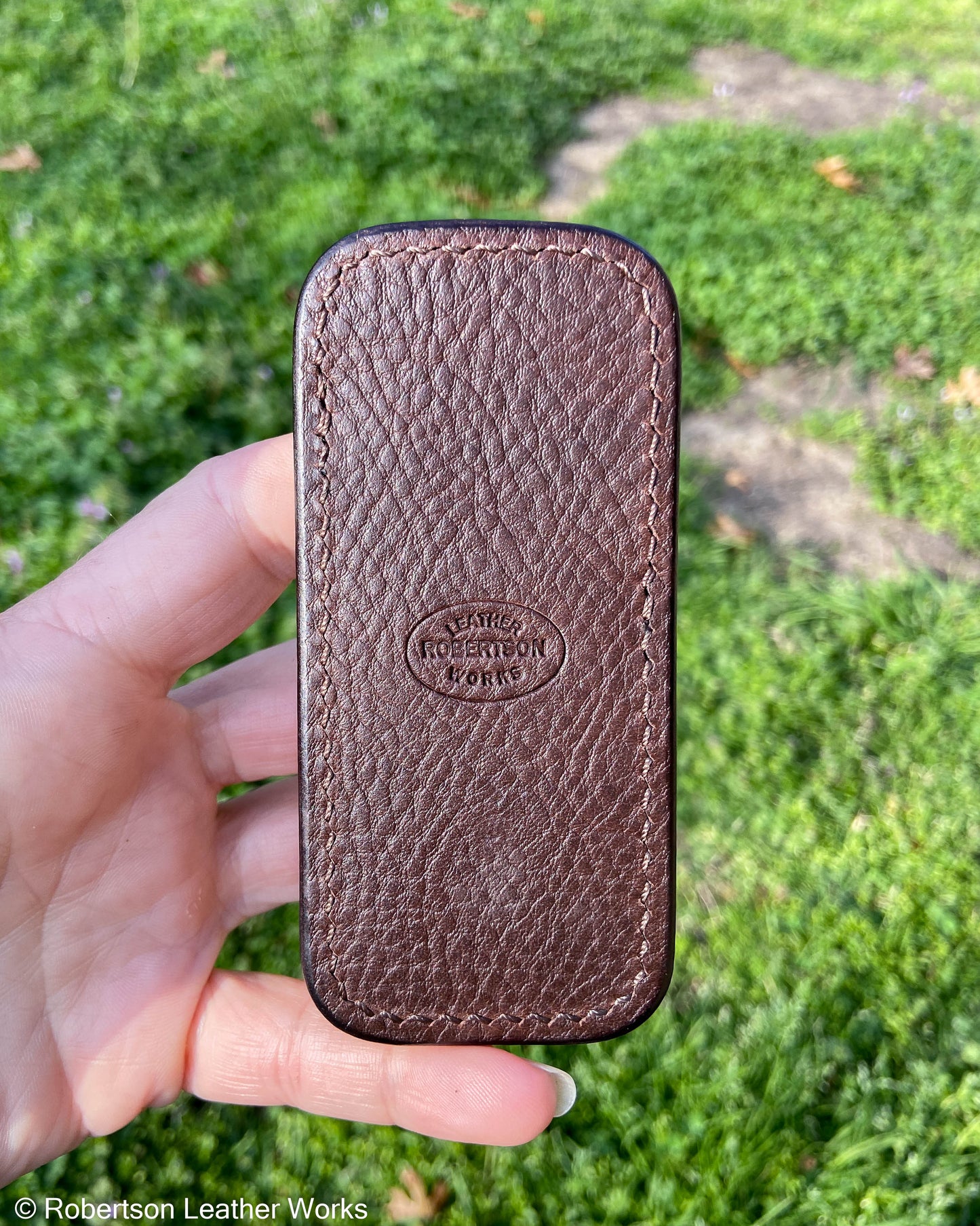 Small Vintage Nicotine Elephant Leather Knife Slip, Brown Stitching