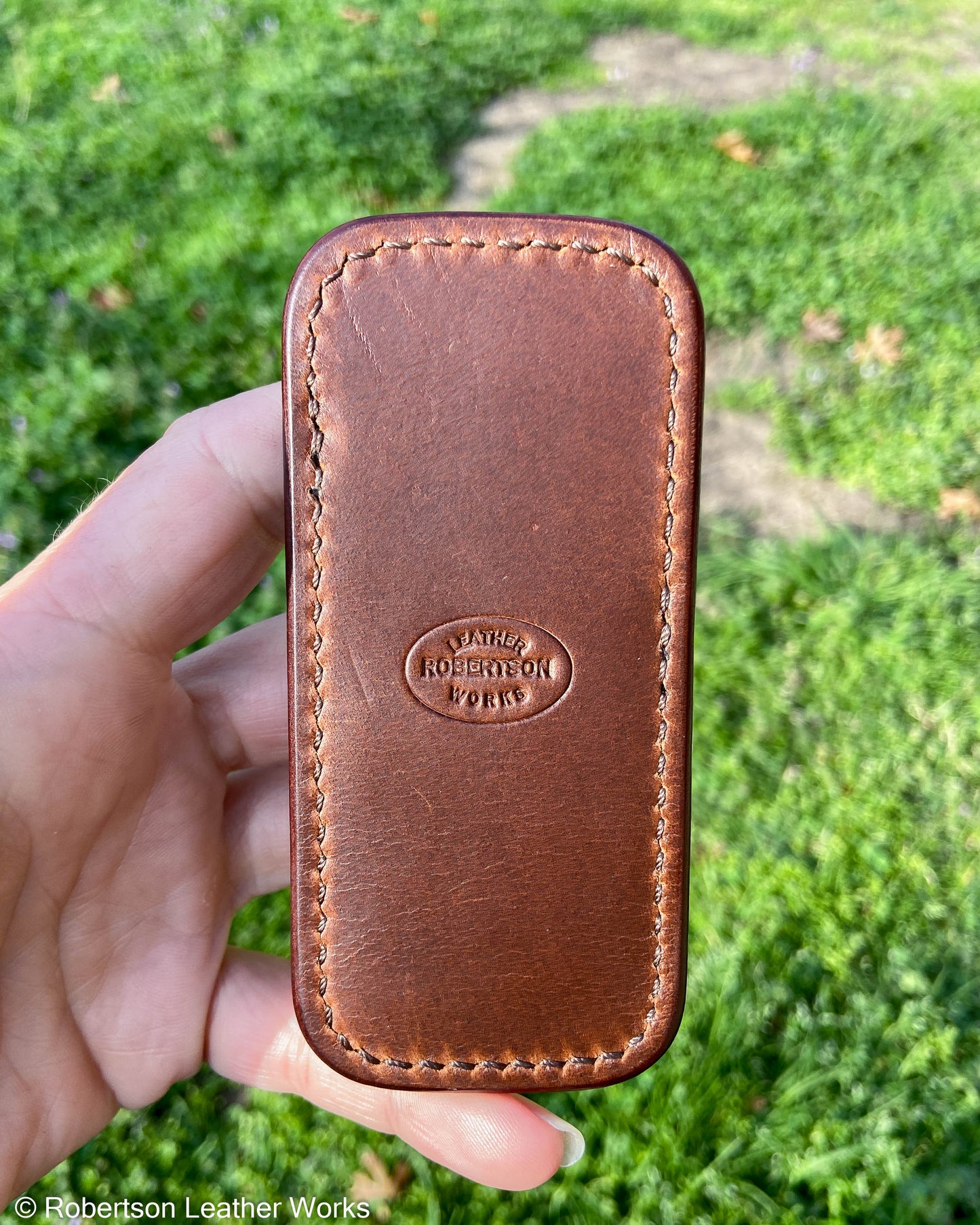 Small Dark Brown Shark Leather Knife Slip, Brown Stitching