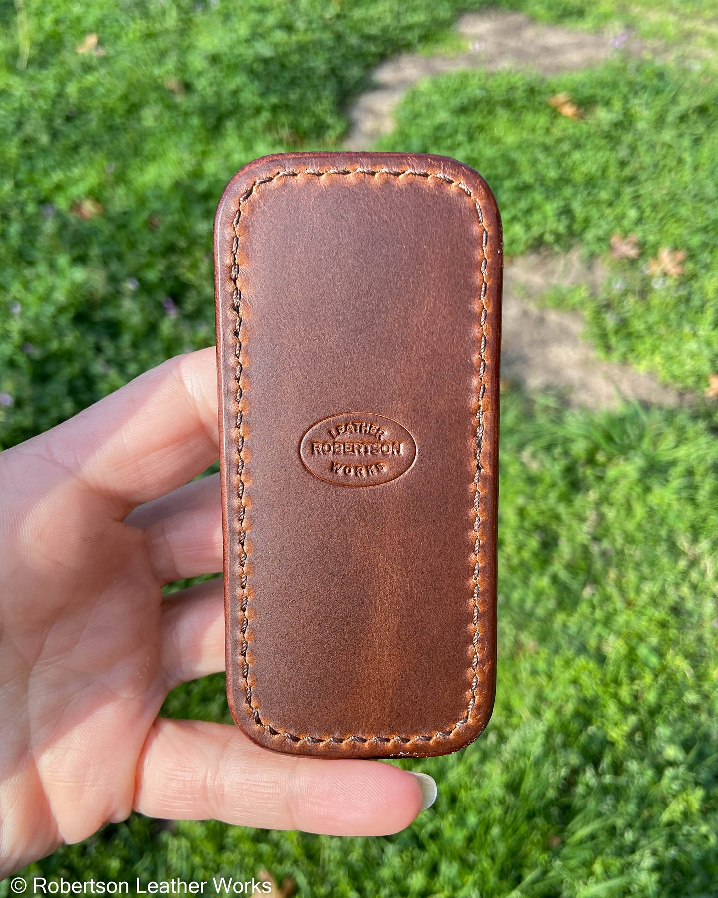 Small Rust Alligator Leather Knife Slip, Brown Stitching