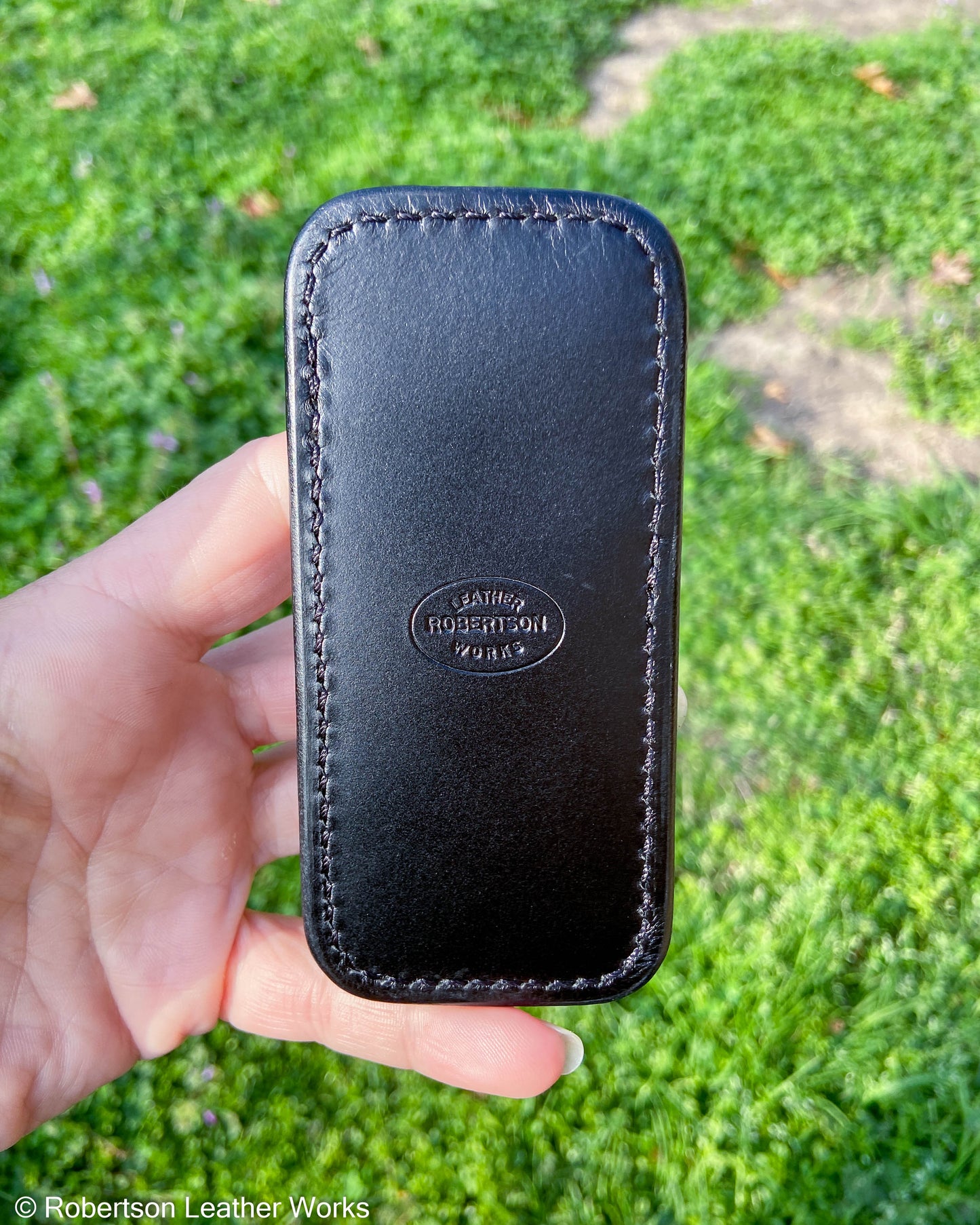 Schmedium Gray Safari Elephant Leather Knife Slip, Black Stitching