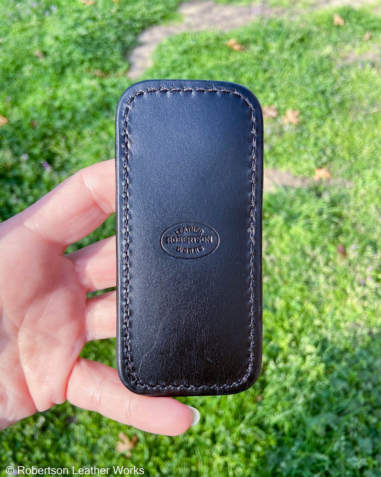 Schmedium Black Shark Leather Knife Slip, Black Stitching