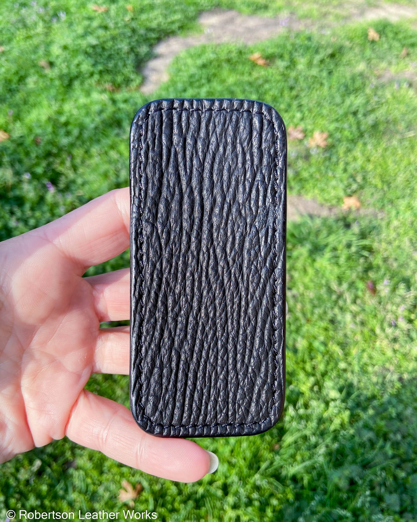 Schmedium Black Shark Leather Knife Slip, Black Stitching