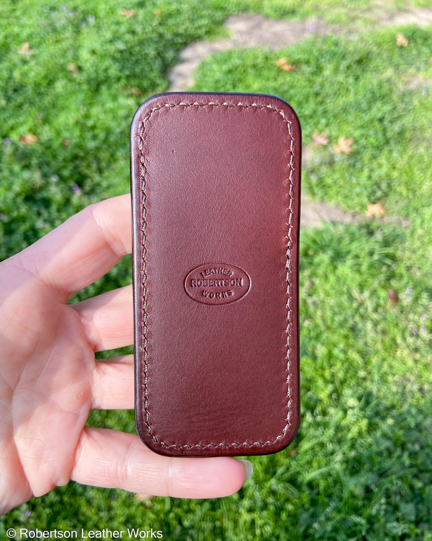 Schmedium Dark Brown Shark Leather Knife Slip, Brown Stitching