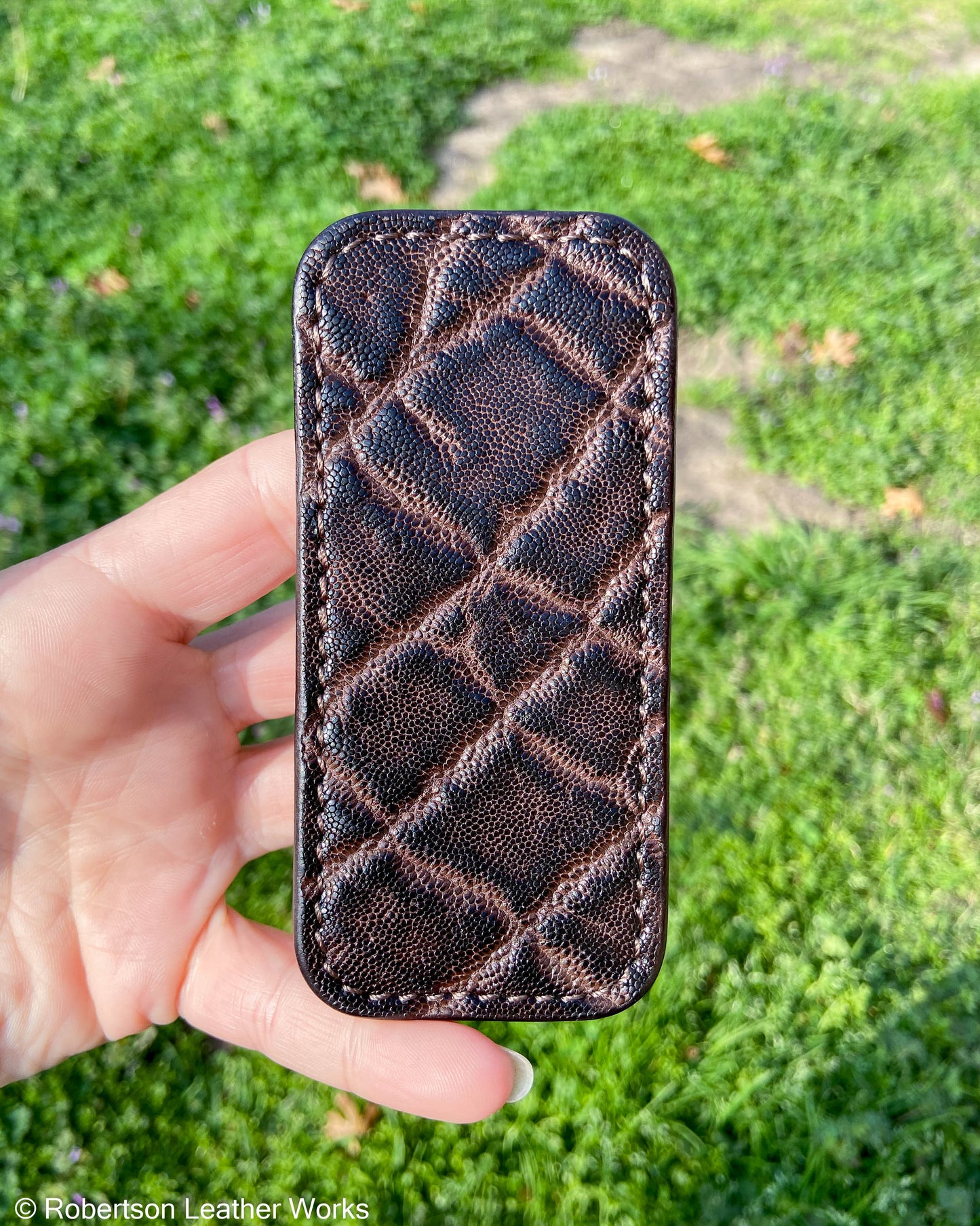 Schmedium Vintage Nicotine Elephant Leather Knife Slip, Brown Stitching