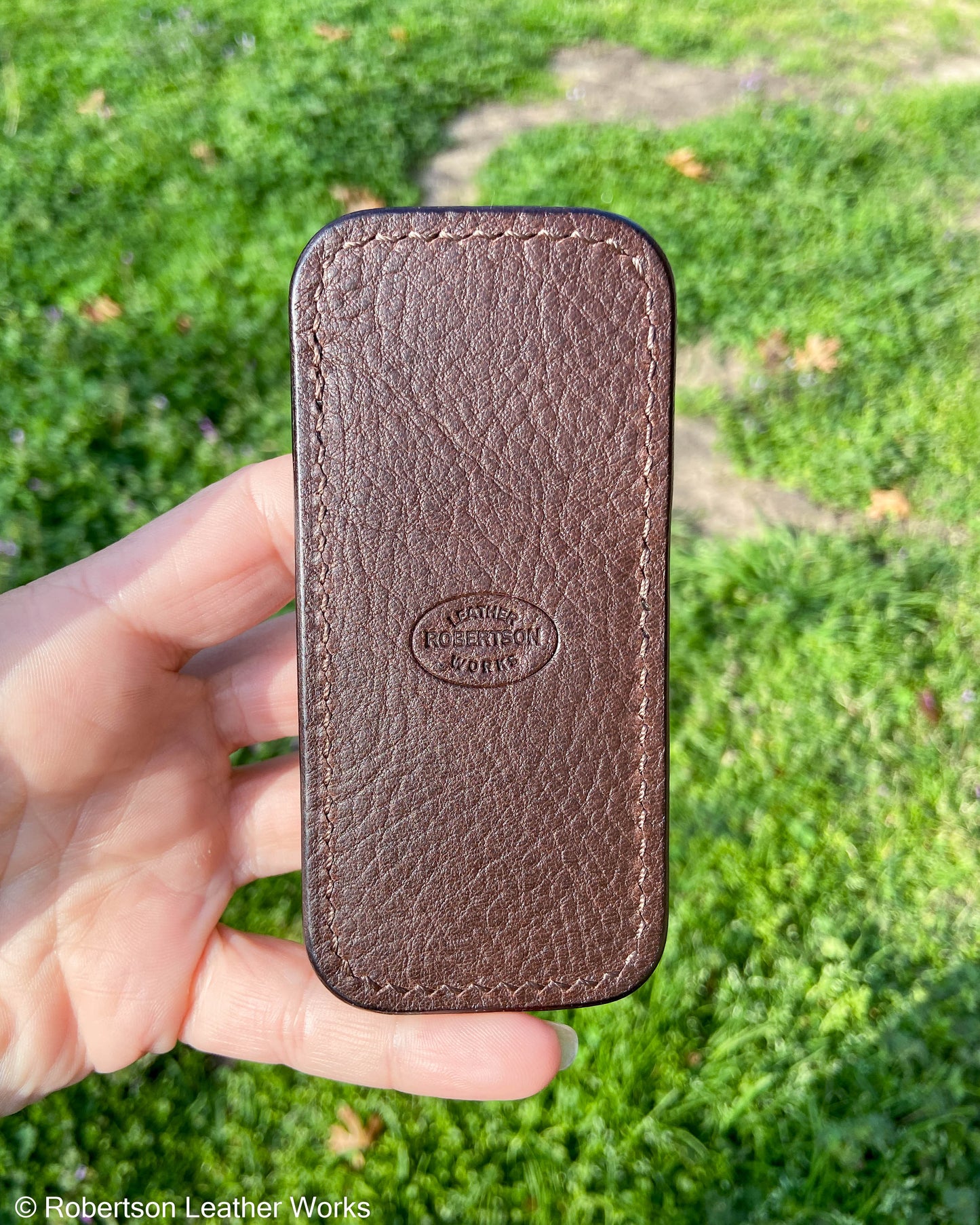 Schmedium Vintage Nicotine Elephant Leather Knife Slip, Brown Stitching