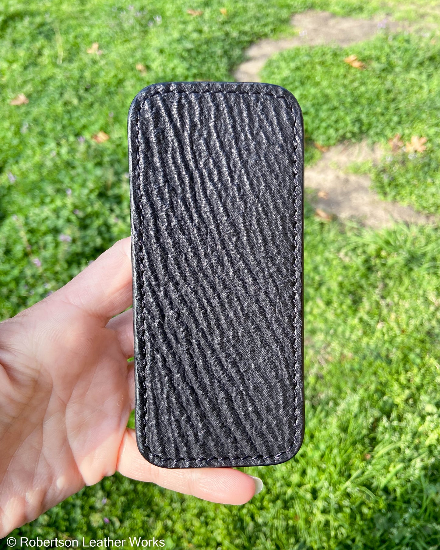 Large Black Shark Leather Knife Slip, Black Stitching