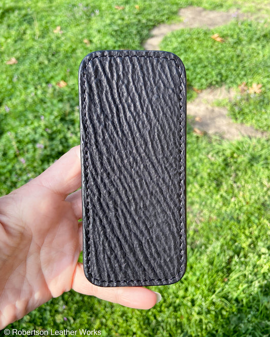 Large Black Shark Leather Knife Slip, Black Stitching