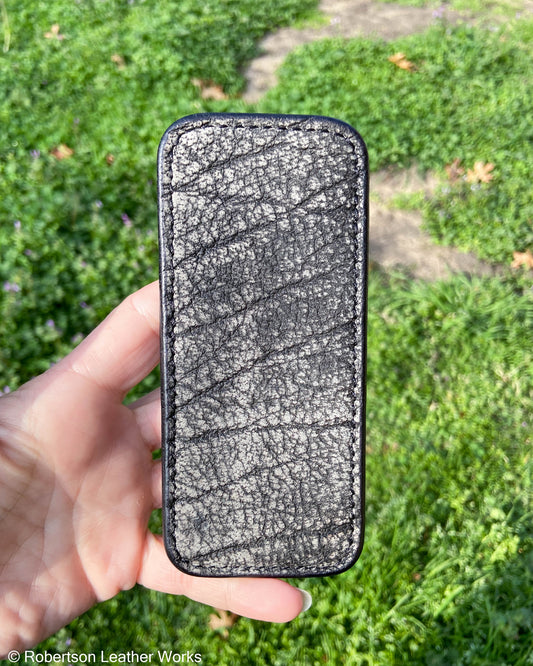 Large Gray Safari Cape Buffalo Leather Knife Slip, Black Stitching