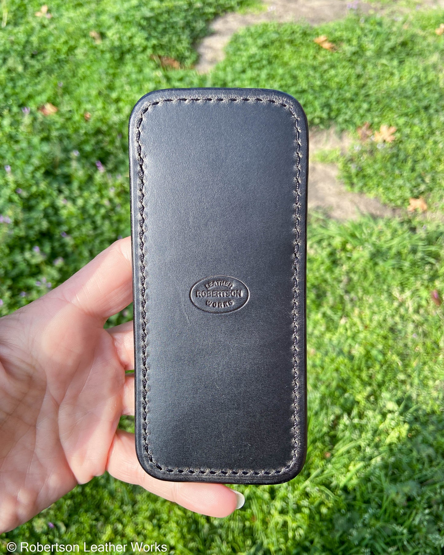 Large Gray Safari Cape Buffalo Leather Knife Slip, Black Stitching