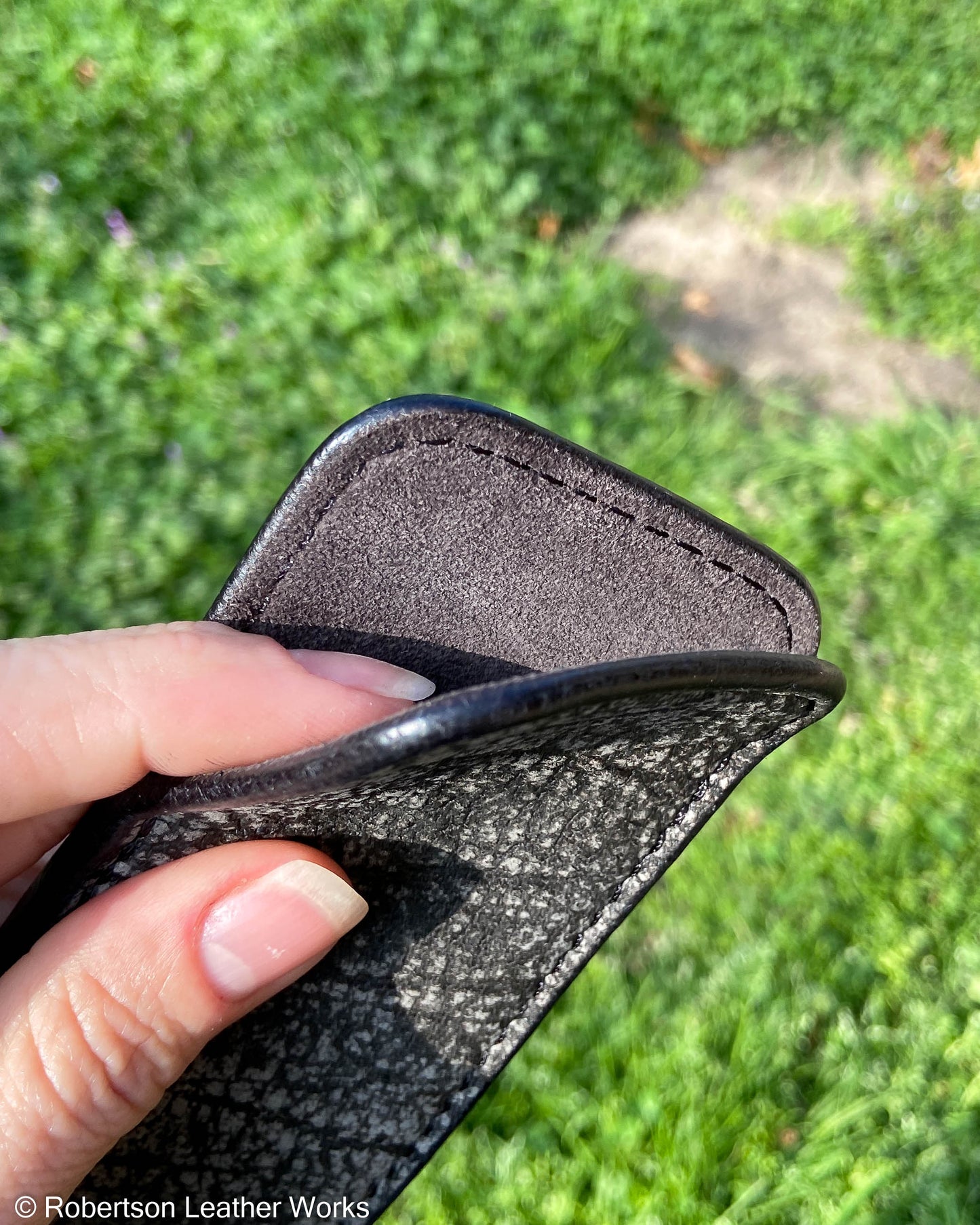 Large Gray Safari Cape Buffalo Leather Knife Slip, Black Stitching