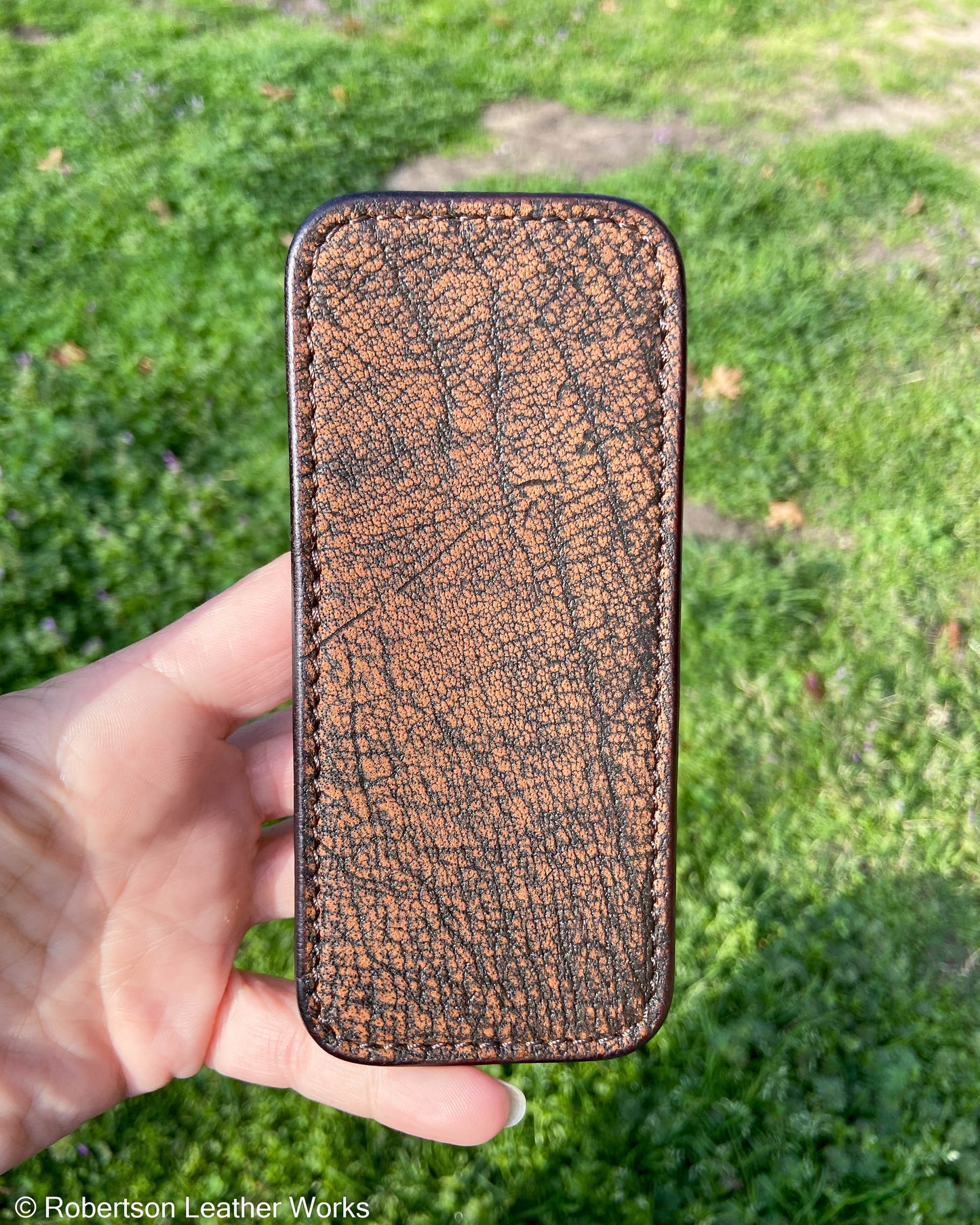 Large Cognac Safari Cape Buffalo Leather Knife Slip, Brown Stitching