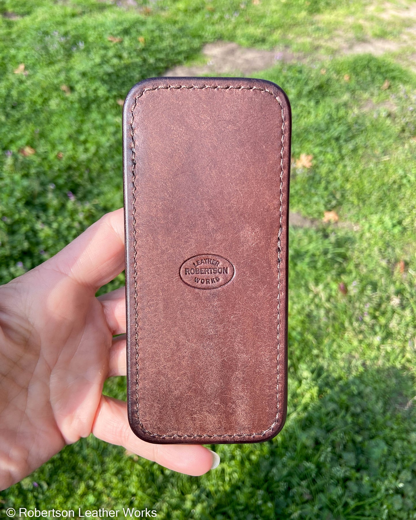 Large Cognac Safari Cape Buffalo Leather Knife Slip, Brown Stitching