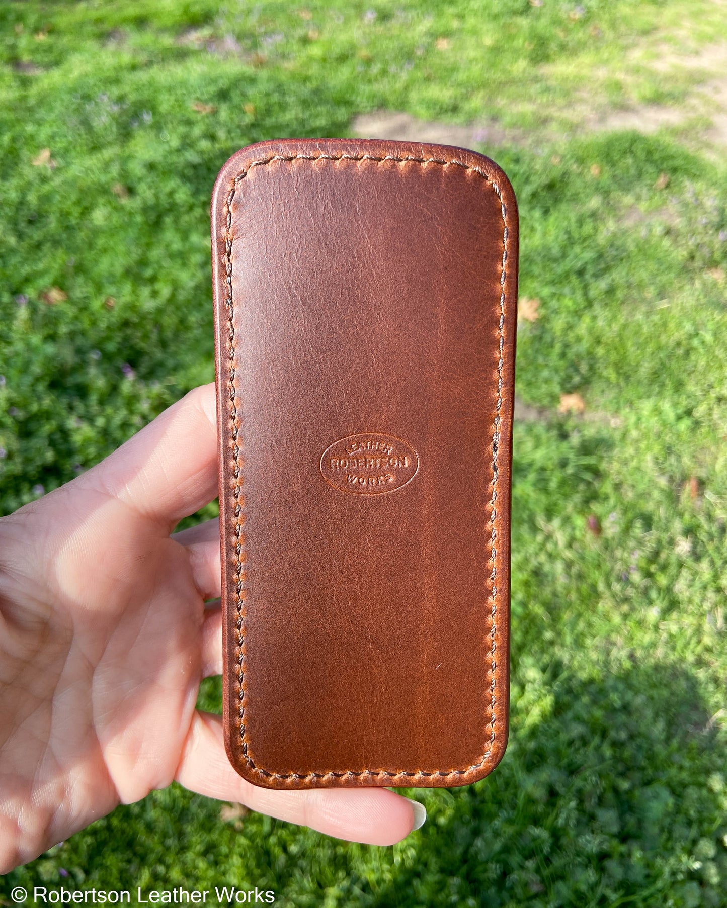 Large Sienna Alligator Leather Knife Slip, Brown Stitching