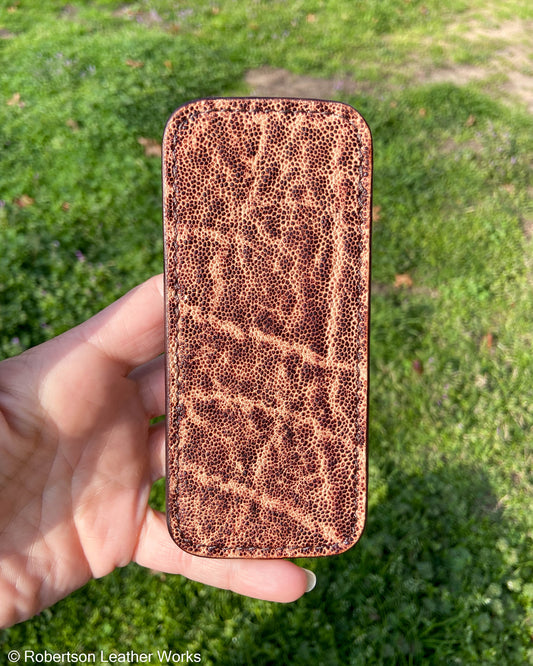 Large Vintage Peat Elephant Ear Leather Knife Slip, Brown Stitching