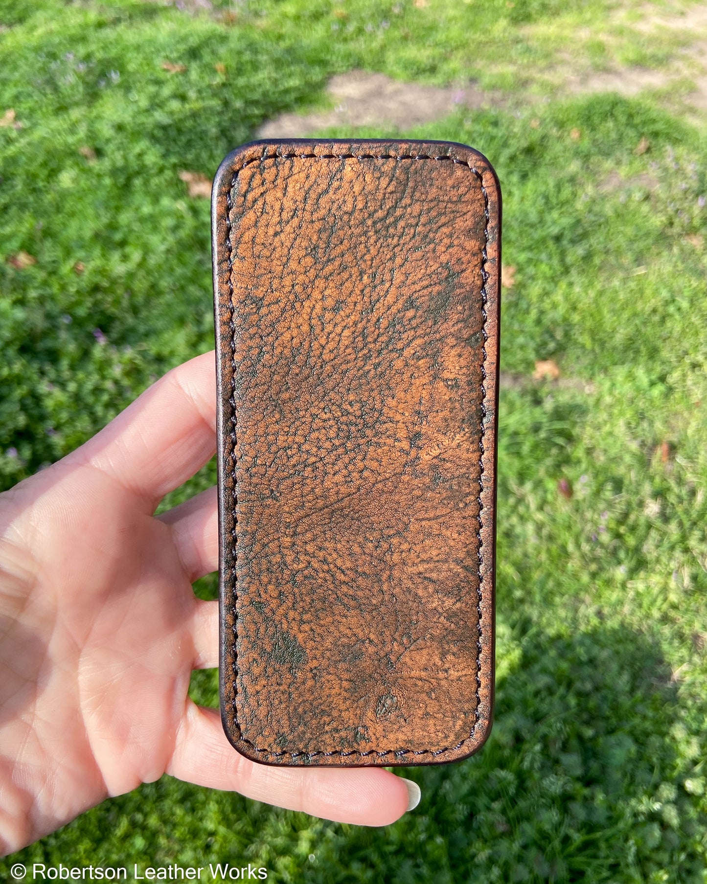 Large Cognac Safari Giraffe Leather Knife Slip, Black Stitching