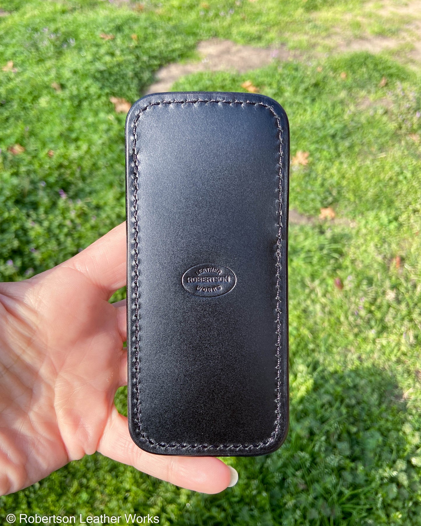 Large Cognac Safari Giraffe Leather Knife Slip, Black Stitching