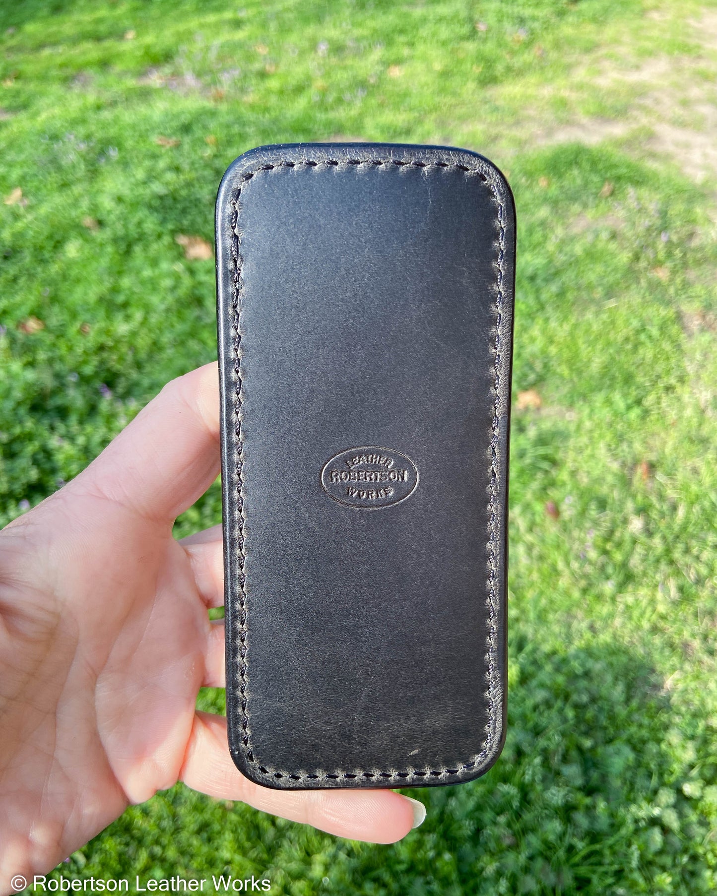 Large Gray Safari Elephant Leather Knife Slip, Black Stitching