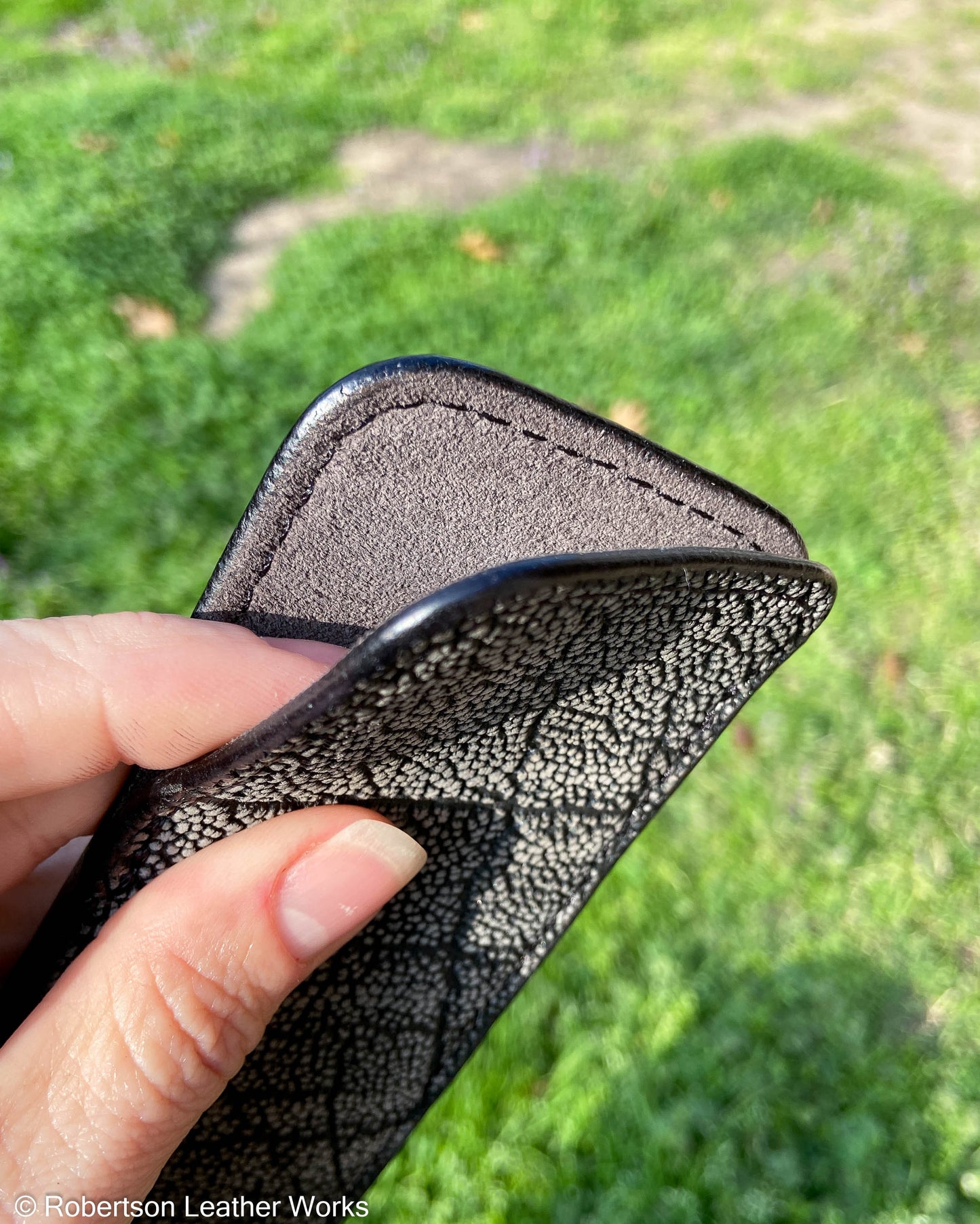 Large Gray Safari Elephant Leather Knife Slip, Black Stitching