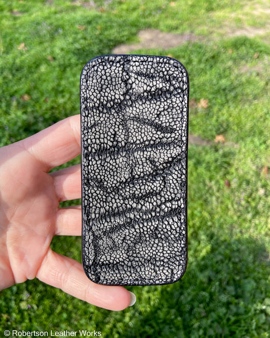 Medium Gray Safari Elephant Leather Knife Slip, Black Stitching