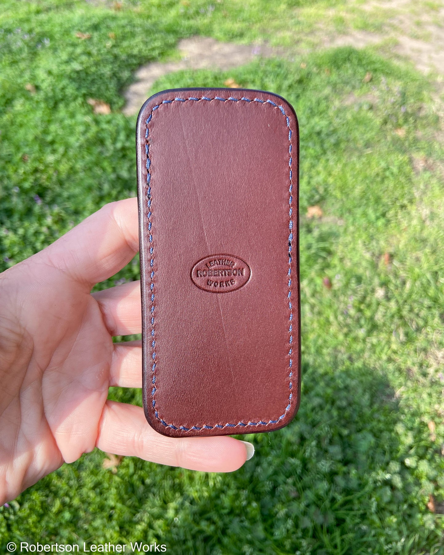 Medium Navy Alligator Leather Knife Slip, Navy Stitching