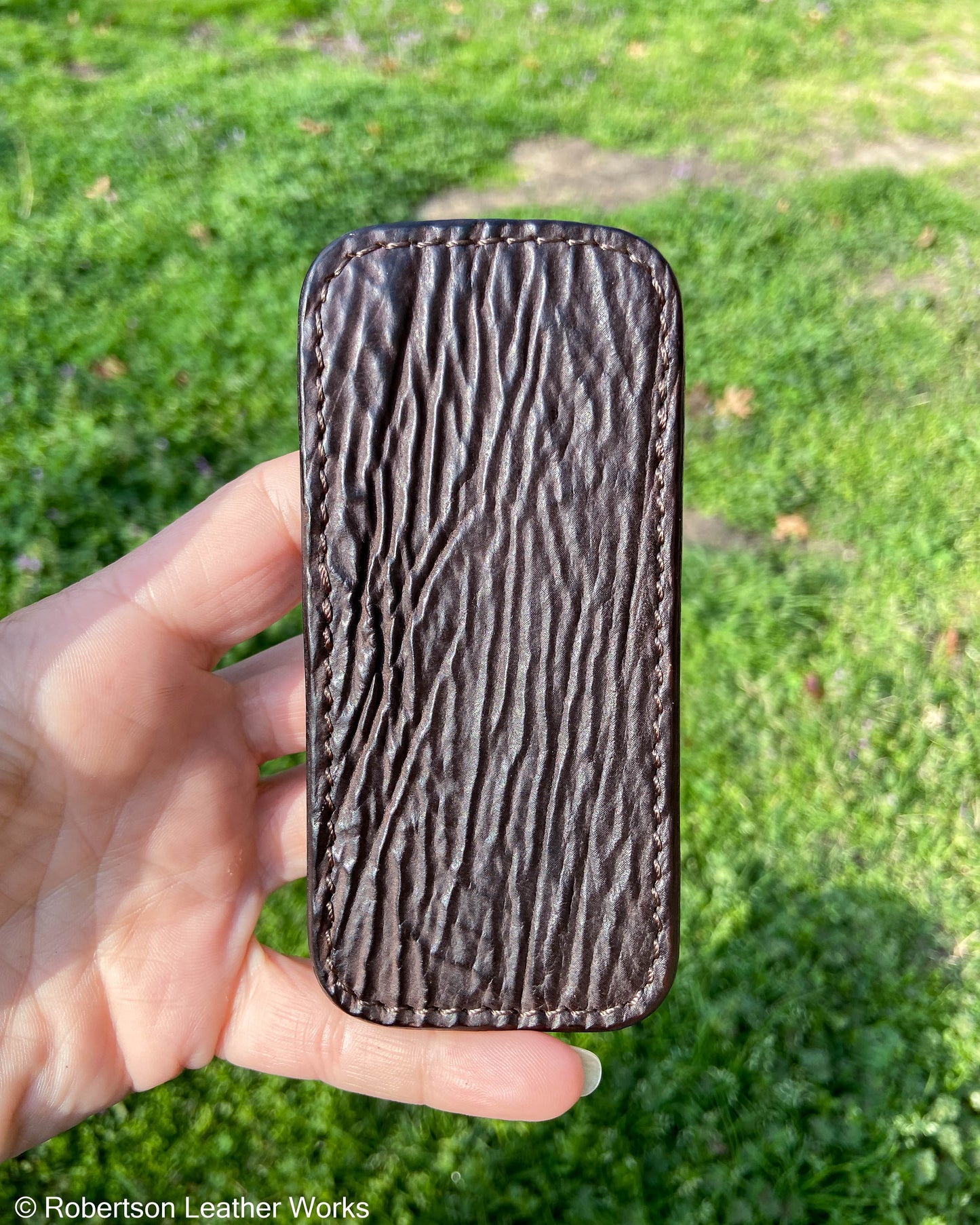 Medium Brown Shark Leather Knife Slip, Brown Stitching