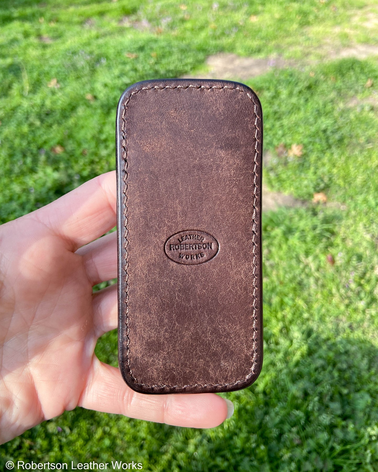 Medium Brown Shark Leather Knife Slip, Brown Stitching