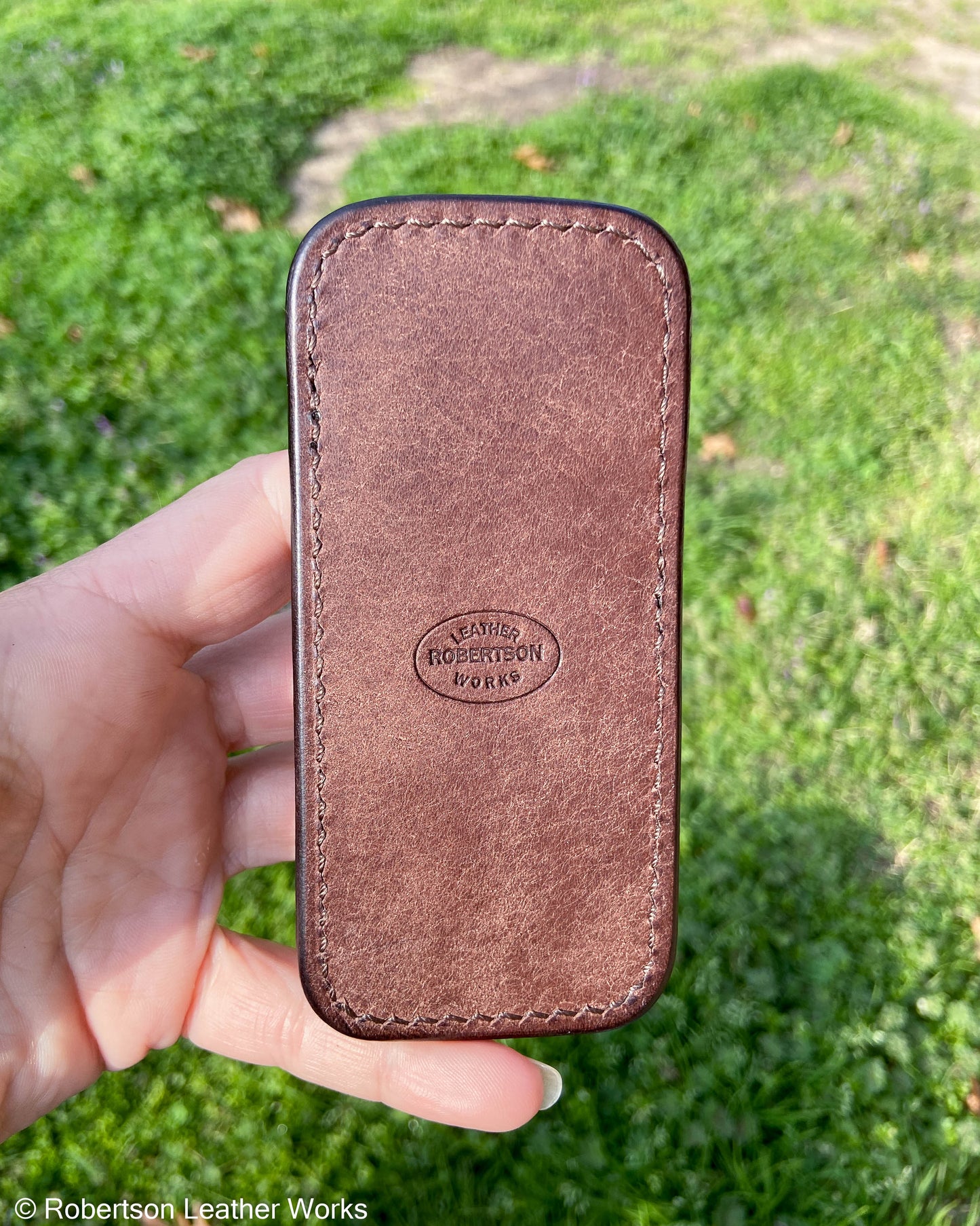 Medium Brown Snapping Turtle Leather Knife Slip, Brown Stitching