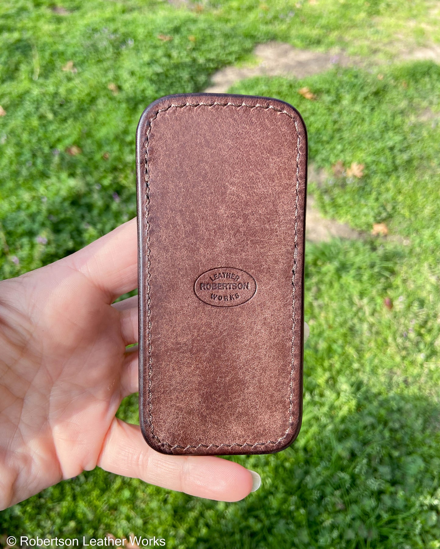 Medium Vintage Peat Elephant Leather Knife Slip, Brown Stitching