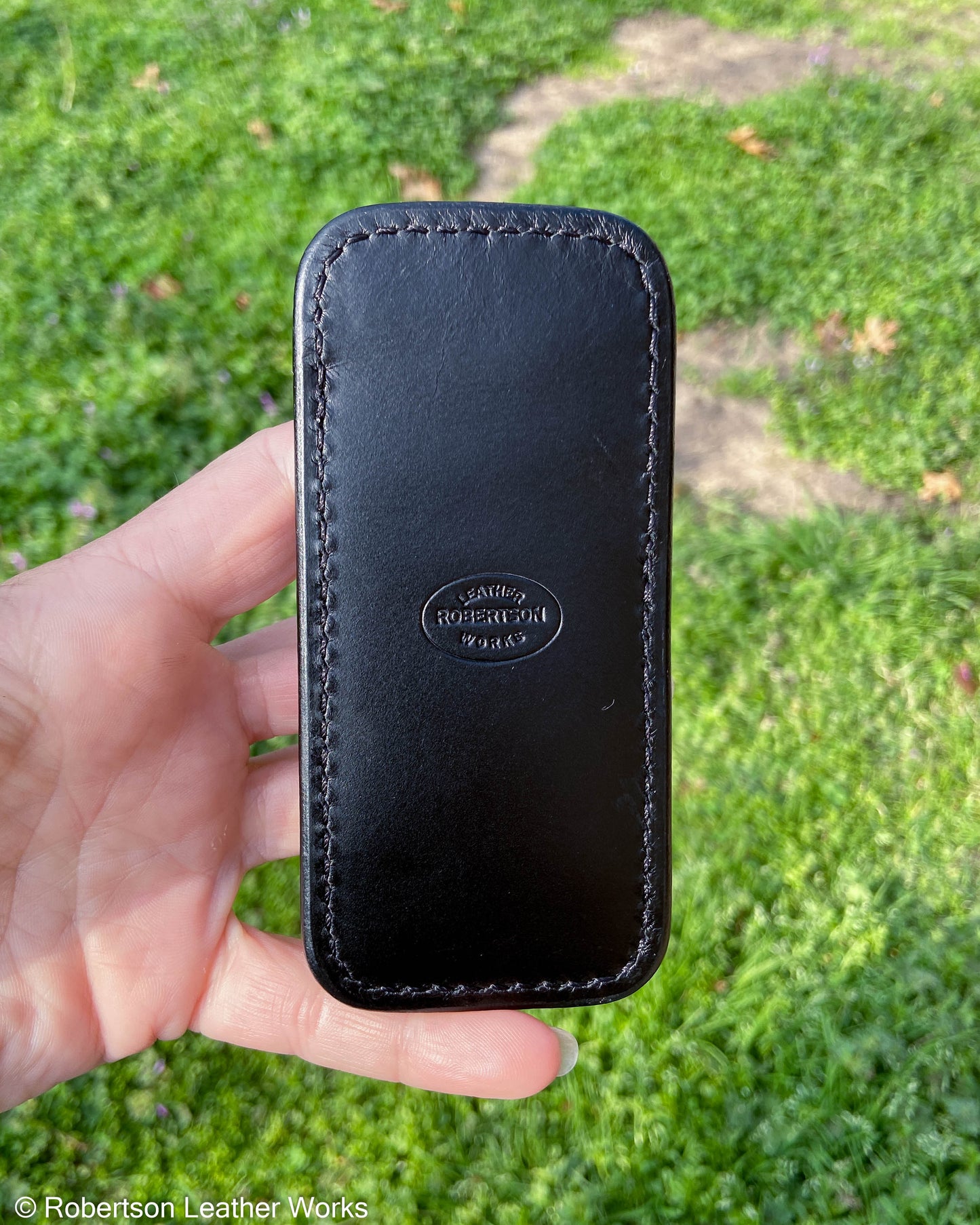 Medium Charcoal Alligator Leather Knife Slip, Black Stitching