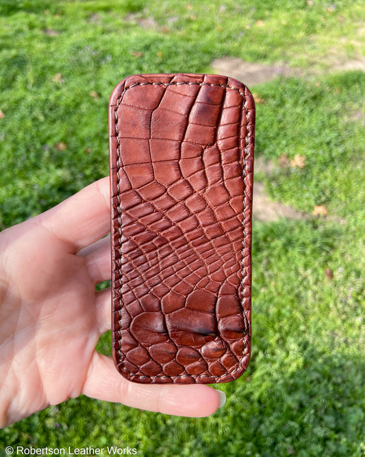Medium Rust Alligator Leather Knife Slip, Brown Stitching