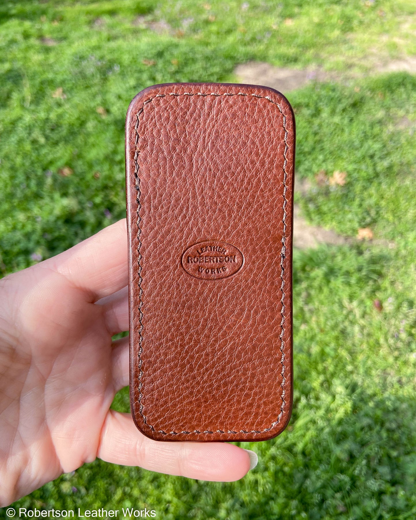 Medium Rust Alligator Leather Knife Slip, Brown Stitching