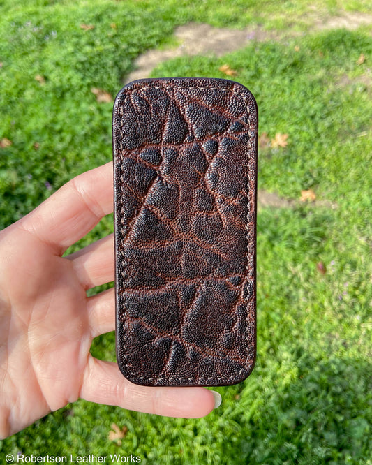 Medium Chocolate Elephant Leather Knife Slip, Brown Stitching