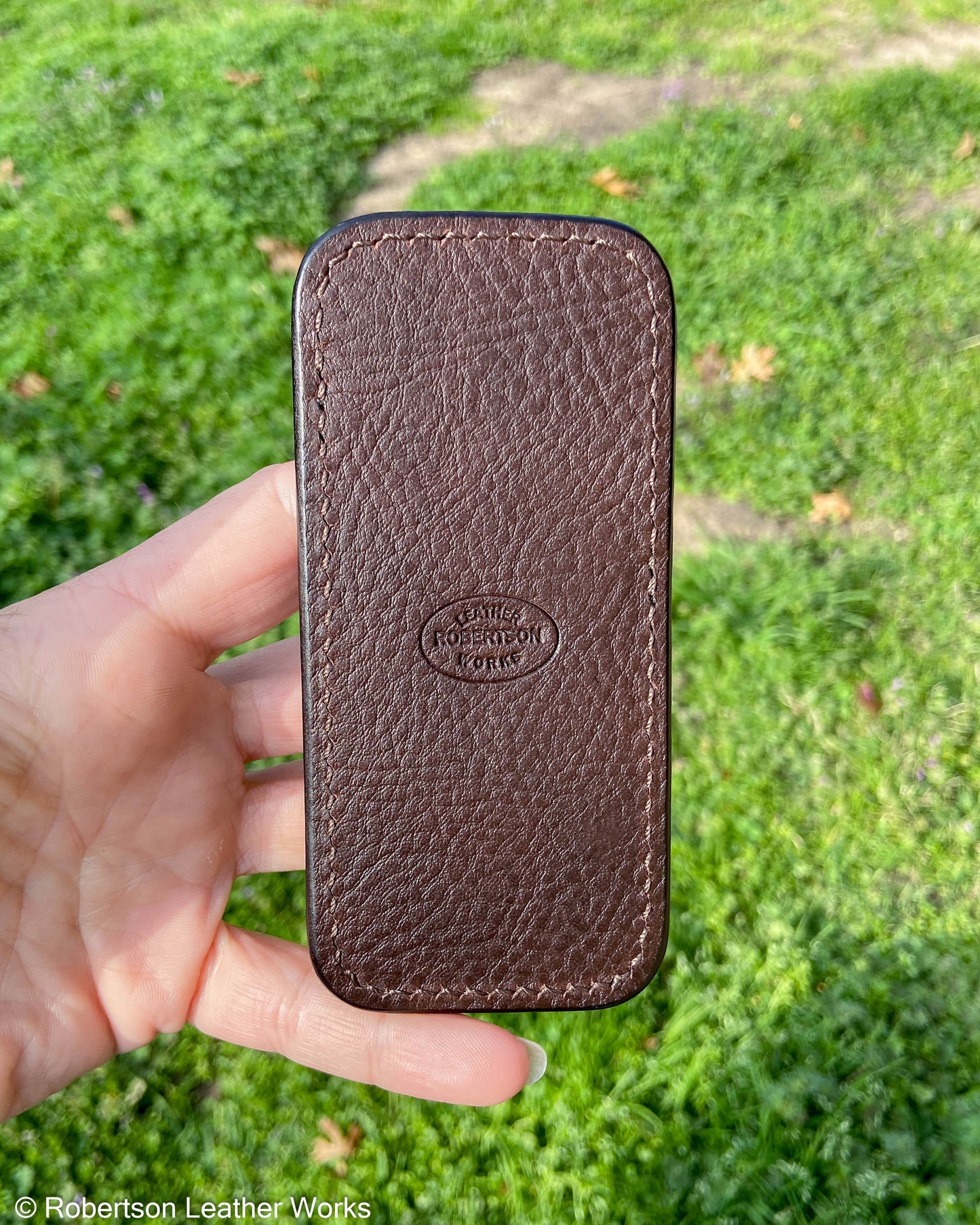 Medium Chocolate Elephant Leather Knife Slip, Brown Stitching