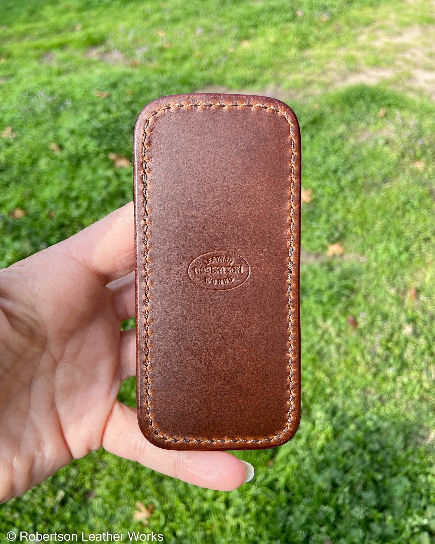 Medium Antique Brown Alligator Leather Knife Slip, Brown Stitching