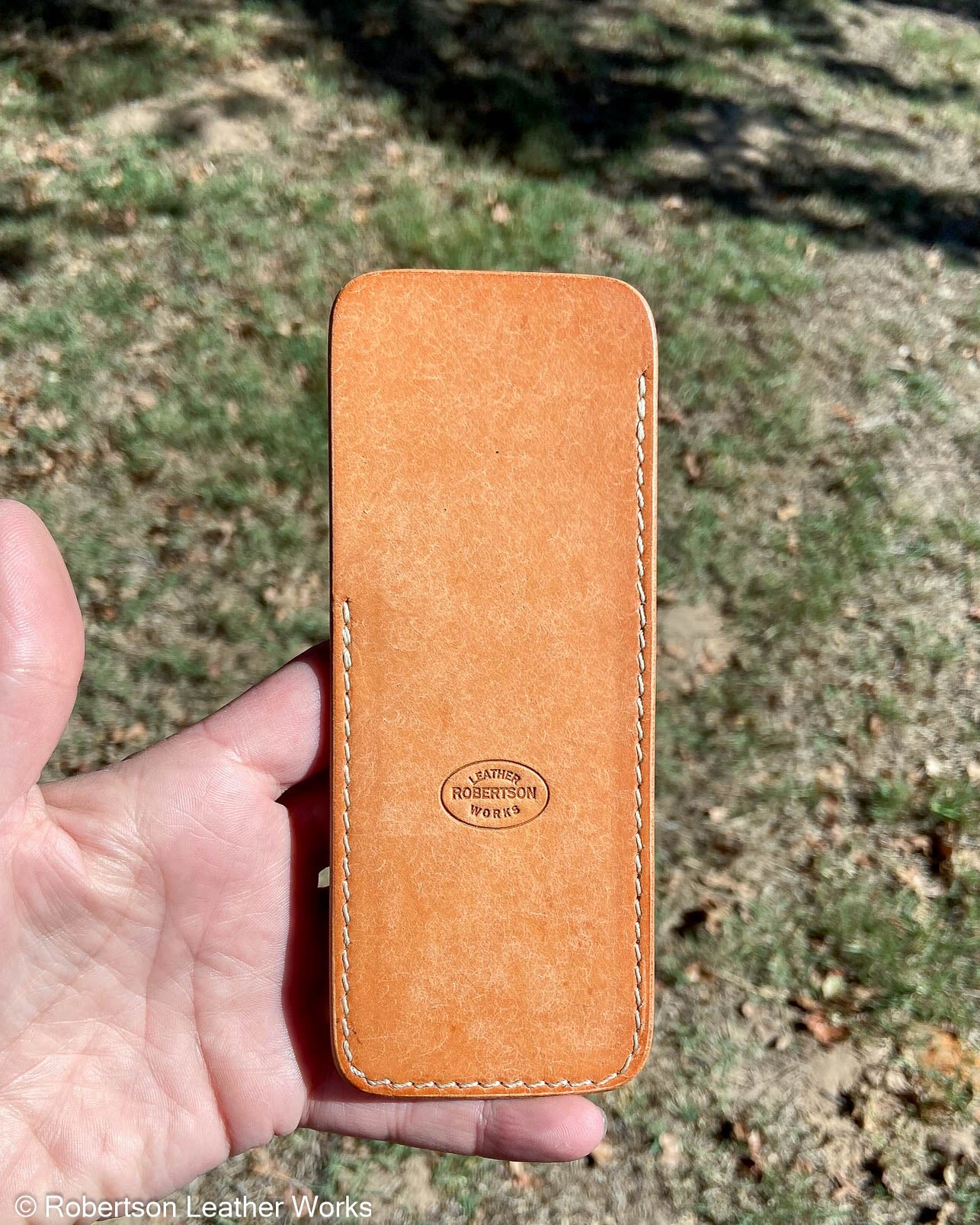 Custom Natural Pueblo Leather Knife Slip, Cream Stitching