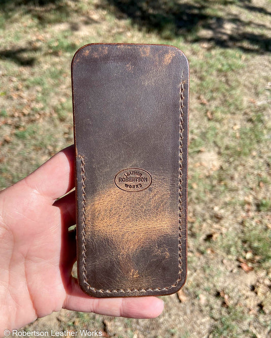 Large Dark Brown Oil Tan Leather Knife Slip, Brown Stitching