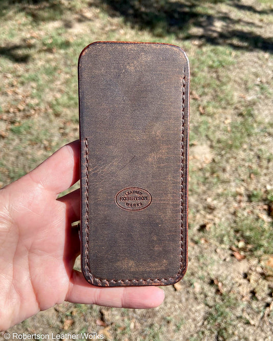 Large Brown Crazy-Horse Leather Knife Slip, Brown Stitching