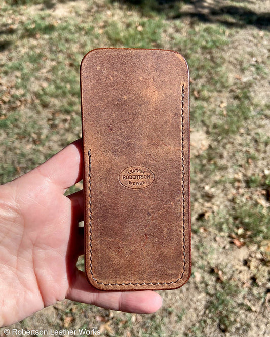 Large Rustic Brown Oil Tan Leather Knife Slip, Brown Stitching