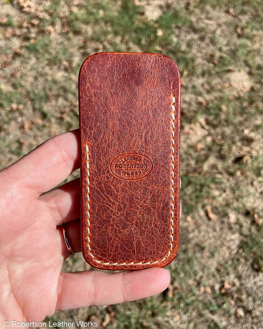 Small Copper Cowboy Leather Knife Slip, Cream Stitching