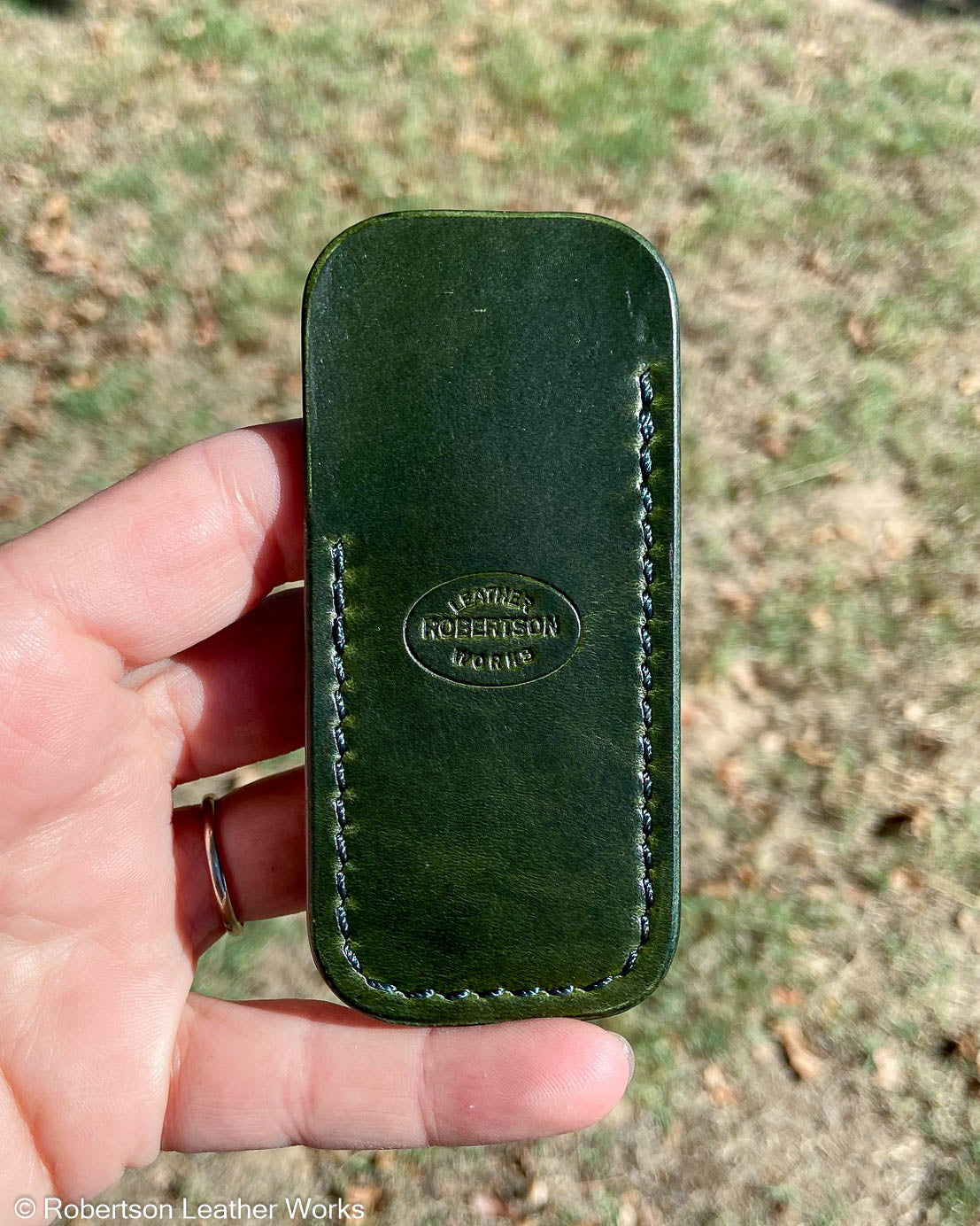 Micro London Green Oxford Leather Knife Slip, Forest Stitching