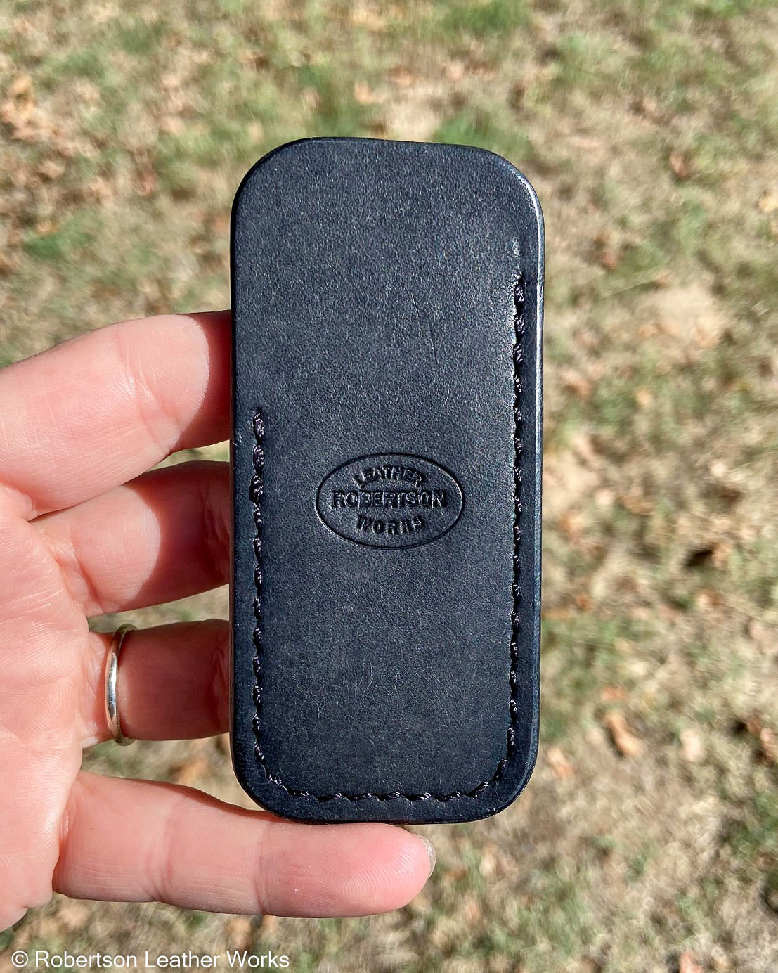 Micro Black Pueblo Leather Knife Slip, Black Stitching