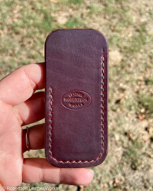 Micro Maroon Oil Tan Leather Knife Slip, Brown Stitching