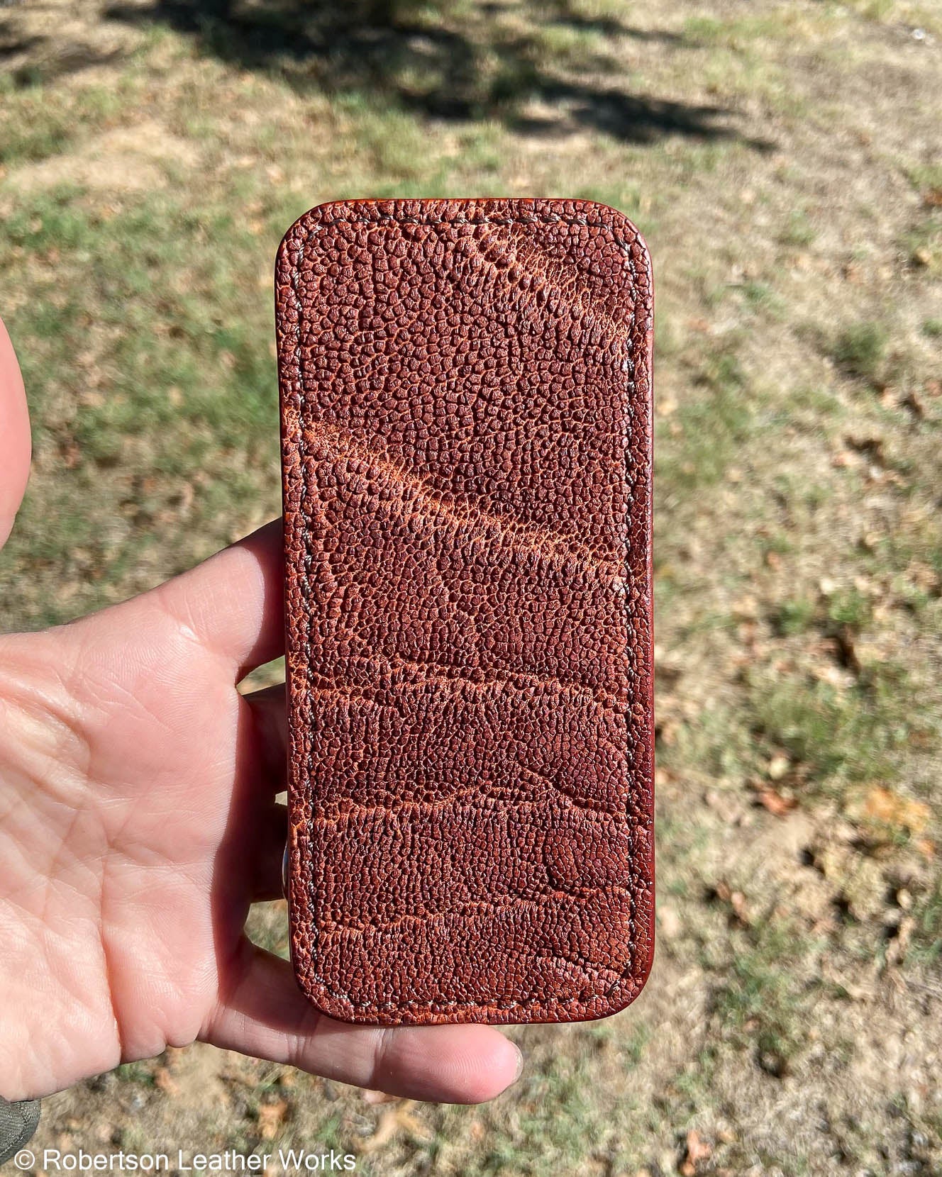 Large Havana Elephant Leather Knife Slip, Brown Stitching