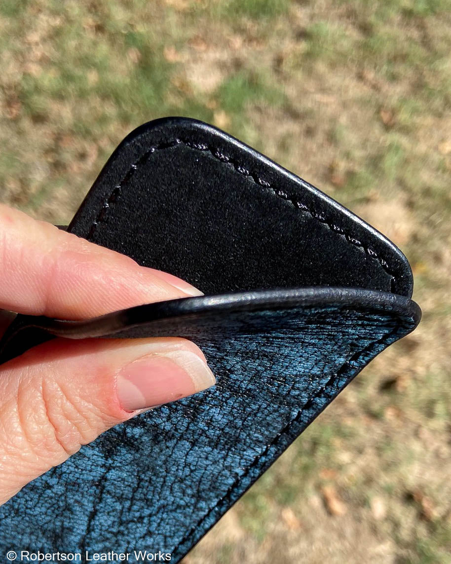 Large Blue Safari Cape Buffalo Leather Knife Slip, Black Stitching